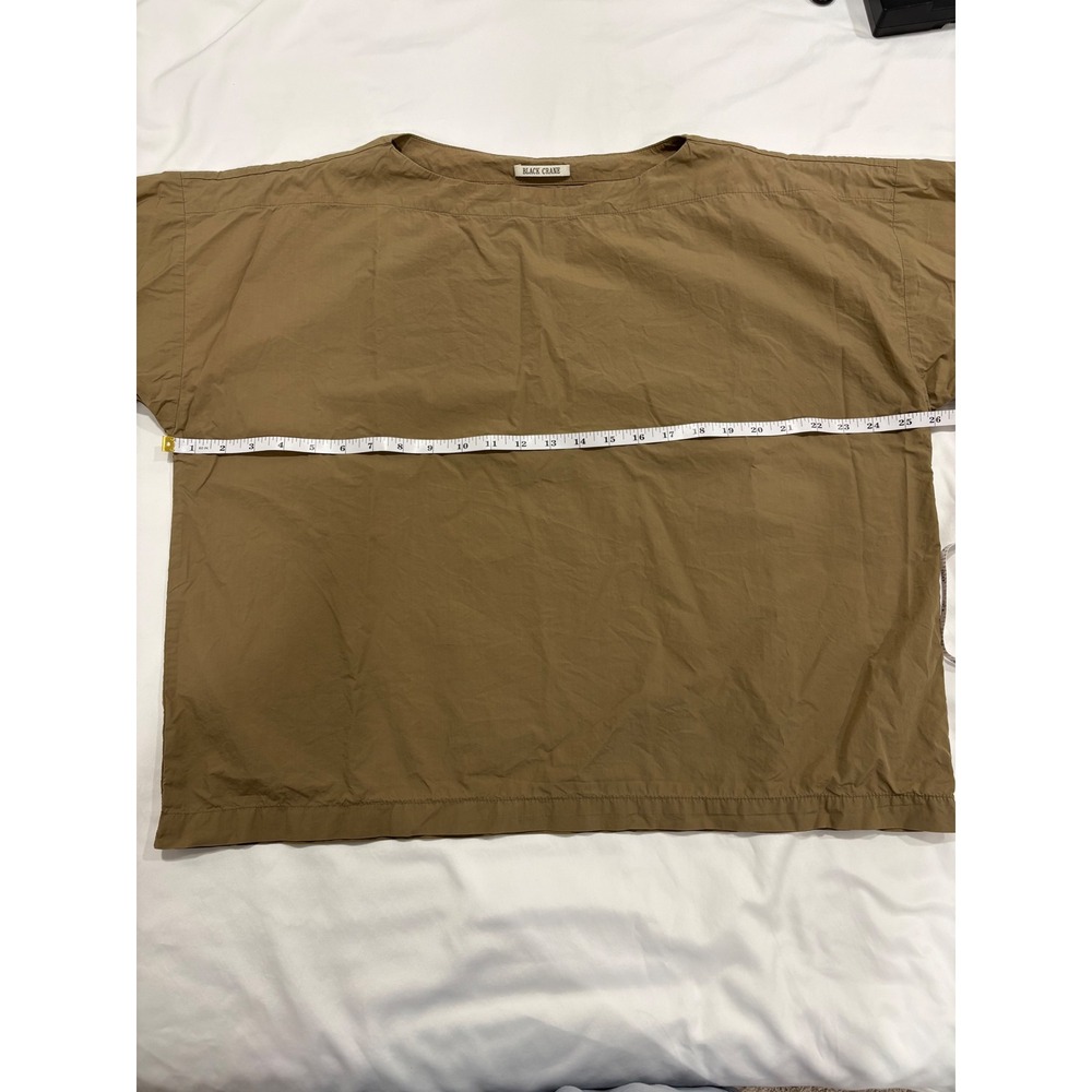 Black Crane Boat Neck Top Boxy Oversized Clay Tan Brown Size Small 100% Cotton - Picture 7 of 9